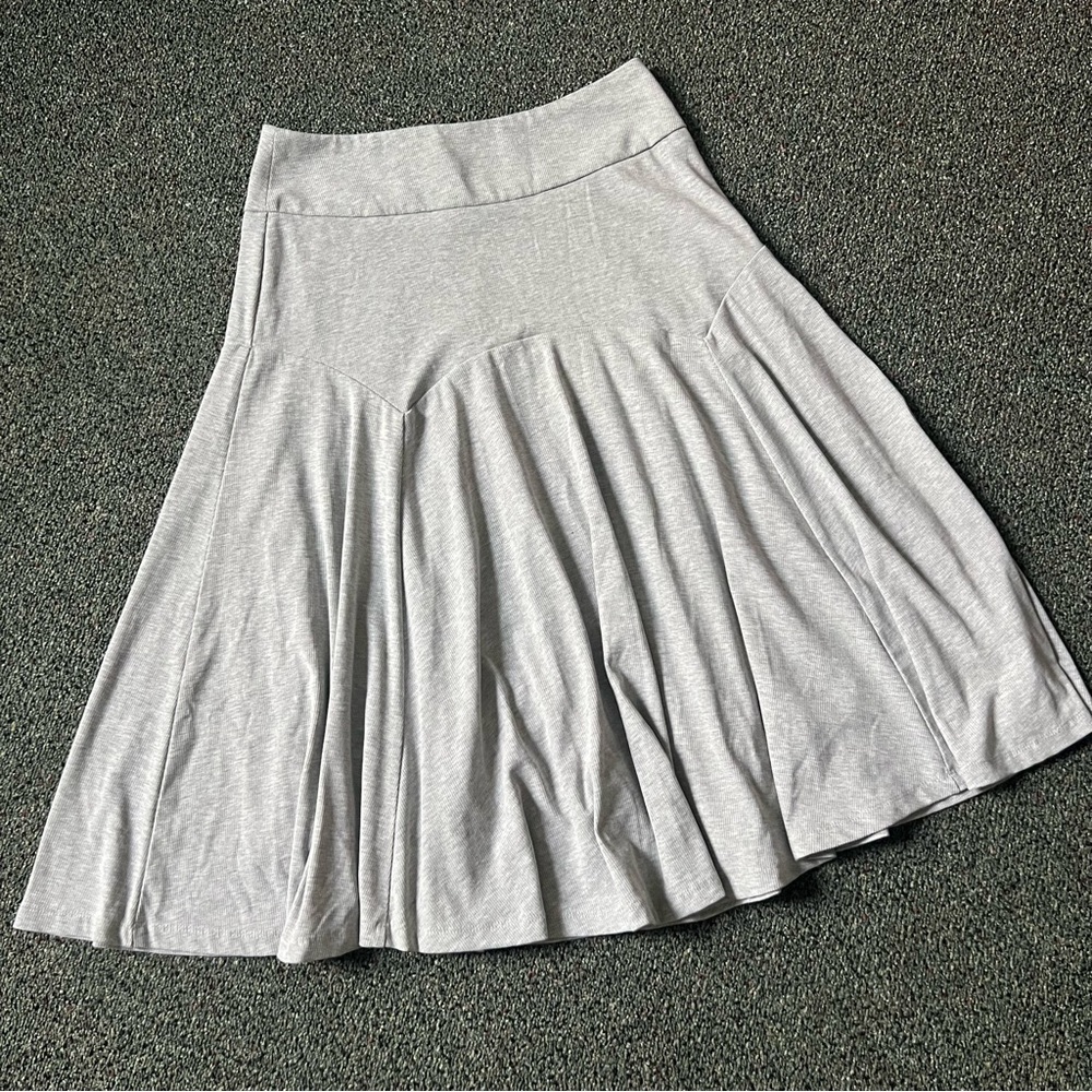 Grey Full Circle Ribbed Corset High-waist Modest Knee-Length Midi Stretc Skirt M